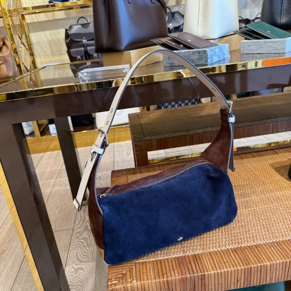 Tory Burch Rory Color-Block Shoulder Bag 182474 $545 TORY NAVY / Coffee / Iron